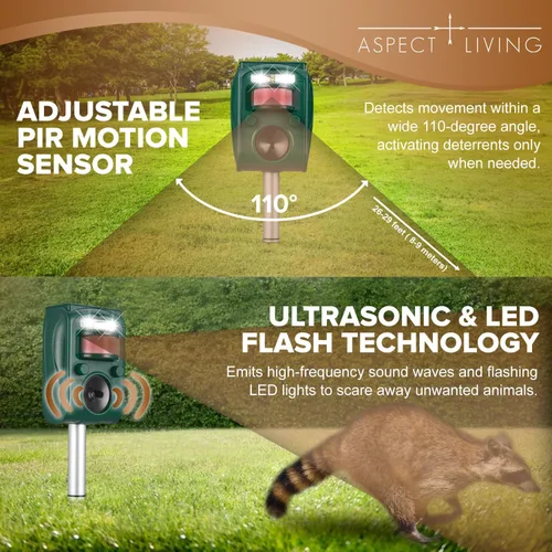 Miniatura 3 de Dispositivos repelentes solares ultrasónicos solares de ciervos/gatos/animales, disuasorio de aves con sensor de movimiento, potencia de detección