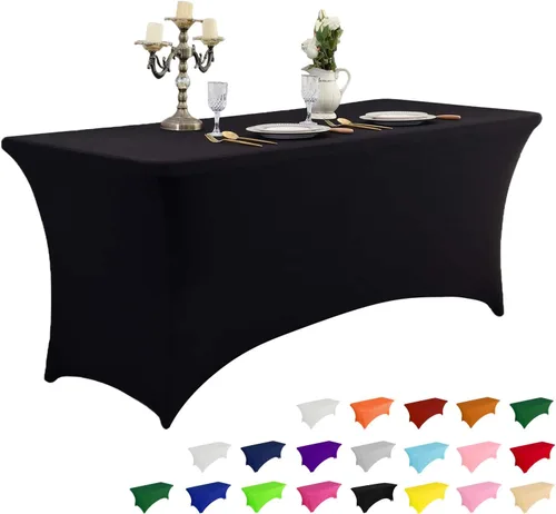 Miniatura 34 de IVAPUPU Paquete de 2 Manteles de Mesa de 6 Pies para Mesa Rectangular Ajustados para Eventos Elásticos Azul Niebla Cubiertas de Mesa Lavables Azul