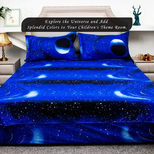Miniatura 3 de Bedlifes Galaxy Outer Space Juego de Sábanas, con temática de galaxia, 3 piezas, incluye sábana encimera, sábana bajera y 1 funda de almohada