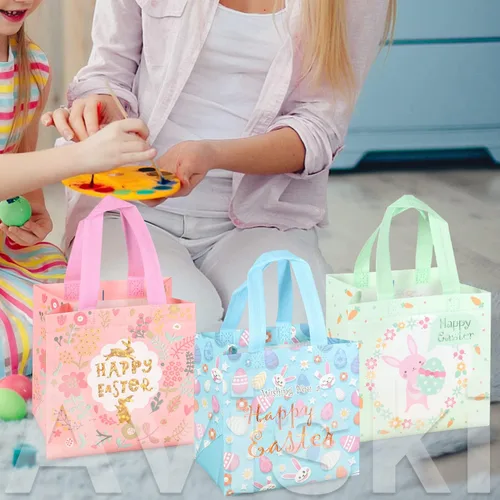 Miniatura 6 de Aviski 12 bolsas de caza de huevos de Pascua feliz, bolsa de regalo de huevo de zanahoria con asas, bolsas de regalo de Pascua, envoltura de regalos