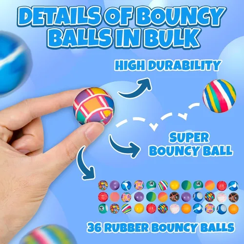 Miniatura 2 de Bedwina Pelotas hinchables a granel – (1 pulgada/1.063 in) Hi Bounce Ball surtido surtido, bolas de goma coloridas y pequeñas para niños, paquete