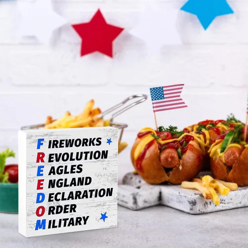 Miniatura 5 de Letrero patriótico de escritorio con texto en inglés «Happy 4th of July » Fuegos artificiales, Revolución, Águilas, Inglaterra, Declaración