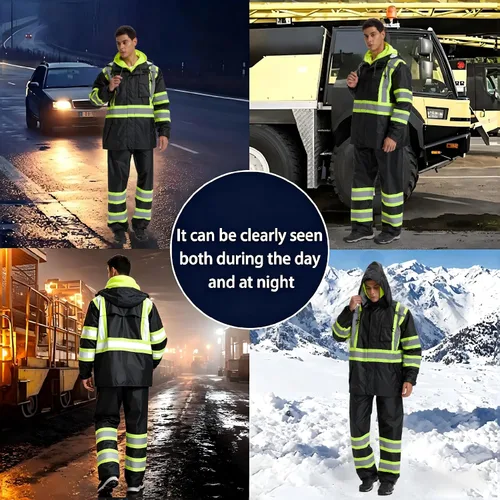 Miniatura 5 de SRsafety Equipo de lluvia de alta visibilidad, equipo de lluvia de trabajo de alta visibilidad clase 3 para hombres, trajes de lluvia de construcción