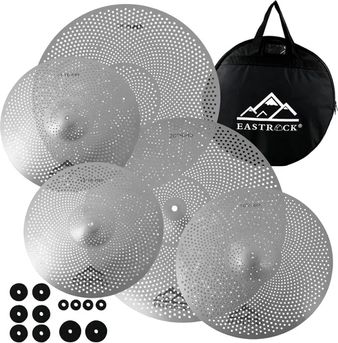 Miniatura 8 de EASTROCK Paquete de platillos de bajo volumen – Juego de 5 piezas con bolsa de platillo, fieltros – 14 pulgadas Hi-hat, 16 pulgadas y 18 pulgadas