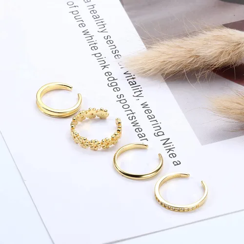 Miniatura 4 de ADRAMATA Juego de 4 anillos de plata de ley 925 para mujer, anillos de banda ajustable abiertos, Plata, circonita