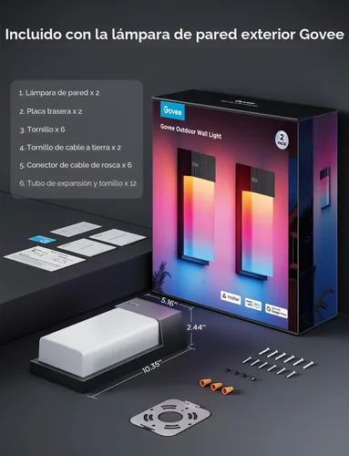 Miniatura 8 de Govee Lámpara de pared para exteriores, paquete de 2, luces de porche RGBIC inteligentes de 1500 lm para exteriores con 45 modos de escena, IP65