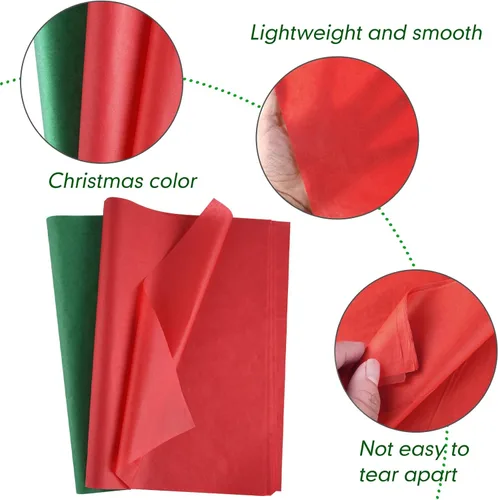 Miniatura 3 de MIAHART 60 hojas de papel de seda navideño a granel 50x35cm, papel de regalo rojo y verde para DIY y bolsas de regalo para manualidades y decoración