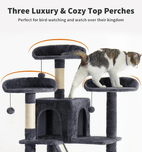 Miniatura 3 de Made4Pets - Árbol alto para gatos, torre de árbol para gatos de interior grande y adulto, torre moderna para gatos con poste rascador, hamaca
