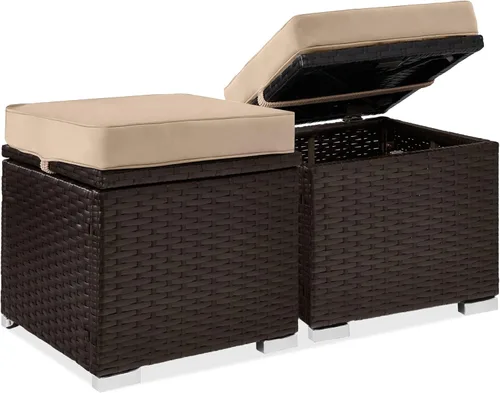Miniatura 15 de Best Choice Products - Juego de 2 otomanos de mimbre, muebles multiusos para exteriores para patio, patio trasero, asientos adicionales, reposapiés