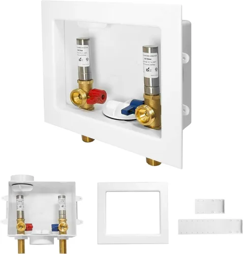 Paquete de 1 caja de salida para lavadora GUOFIS con martillo de acero inoxidable, caja de lavadora PEX con diseño de drenaje central y lateral