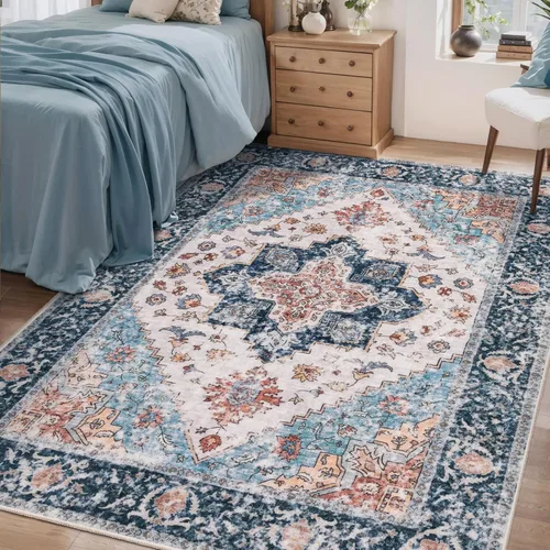 Miniatura 194 de SERISSA - Tapetes florales vintage, antideslizante, lavable, pequeño, ultrasuave, bohemio, de pelo bajo, para entrada, interiores, habitación