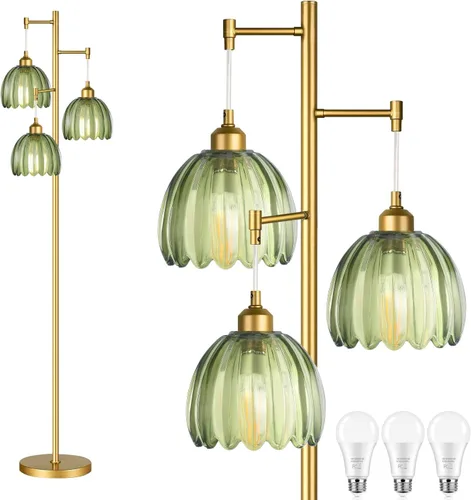 Miniatura 20 de QIYIZM Lámpara de pie para sala de estar, dormitorio, estilo granja, arco, ratán, boho, lámpara de pie con control remoto regulable, pantalla