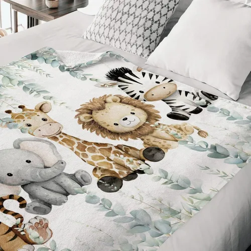 Miniatura 5 de HawSkgFub Safari Jungle - Manta para bebé, diseño de hojas de eucalipto africano, regalo para baby shower, elefante, jirafa, león, franela, forro