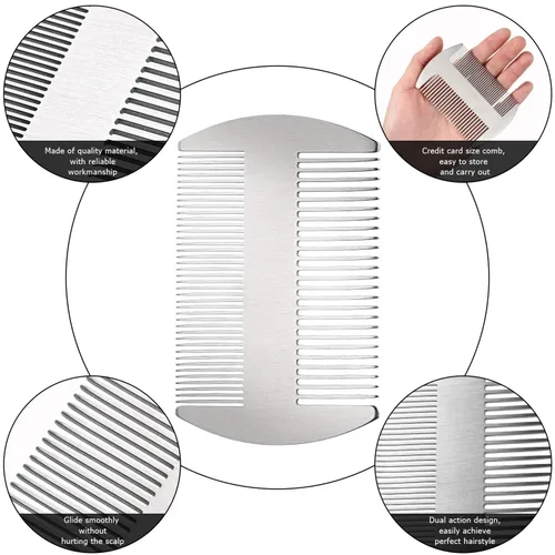 Miniatura 3 de Boao 2 peines de metal para el cabello para mujeres y hombres, peine de acero inoxidable para barba, bigote, tamaño de tarjeta de crédito, cartera
