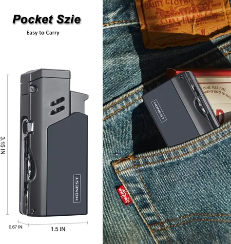 Miniatura 2 de PROMISE Jet Torch - Encendedor de puros, llama ajustable, recargable con butano, para exteriores (gris)
