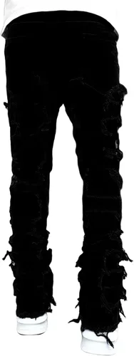 Miniatura 4 de LouVasabuce Pantalones de mezclilla desgastados desgastados y desgastados para hombre, corte recto, ajuste regular, pantalones de mezclilla apilados