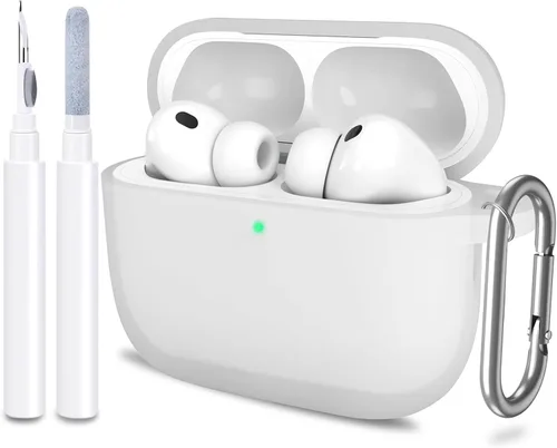 Miniatura 22 de Funda para AirPods Pro 3 con limpiador y protector de silicona suave con llavero para mujeres y hombres, funda para Apple AirPods Pro de 3ª Claro
