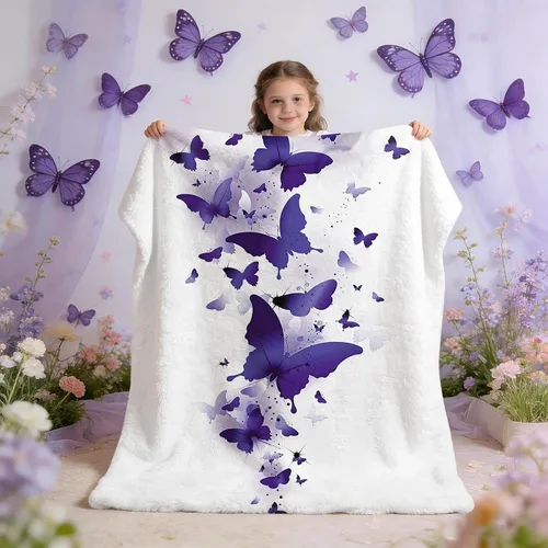 Miniatura 6 de Manta de mariposa morada para niñas y niños, regalos de mariposa de cumpleaños de primavera para hija nieta, manta de franela suave para cama
