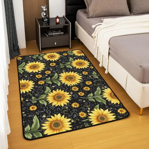 Miniatura 4 de Alfombra de área de girasol de 3 x 5 pies, alfombra de abeja para niños y niñas, alfombra decorativa floral amarilla, bonita alfombra decorativa