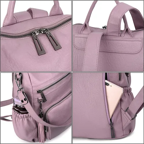 Miniatura 4 de UTO Mochila de cuero vegano para mujer, diseño de moda, convertible con borla, para viajes, con borla
