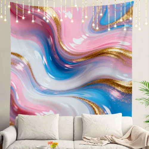 Miniatura 25 de Shrahala Tapiz de pared azul brillante, acuarela azul degradado para colgar en la pared, tapiz grande decorativo de fibra de poliéster, dobladillo