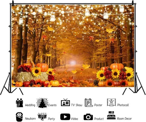 Miniatura 3 de Leowefowa Fondos de fotografía de Acción de Gracias de otoño de 5 x 3 pies, hojas de bosque de arce, calabaza, fondo para Acción de Gracias, otoño