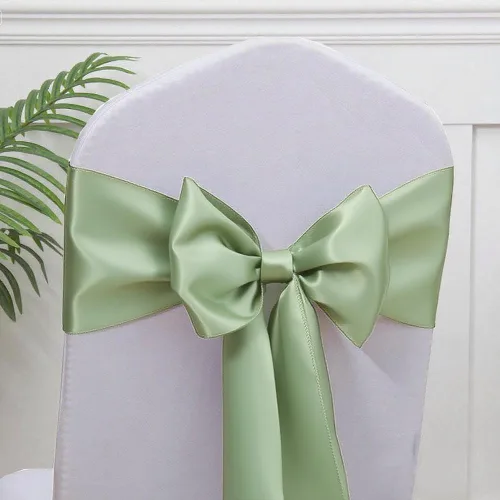 Miniatura 10 de Bandas de satén para sillas de color azul bebé, paquete de 50 lazos para sillas de color azul claro para boda, revelación de género, baby shower