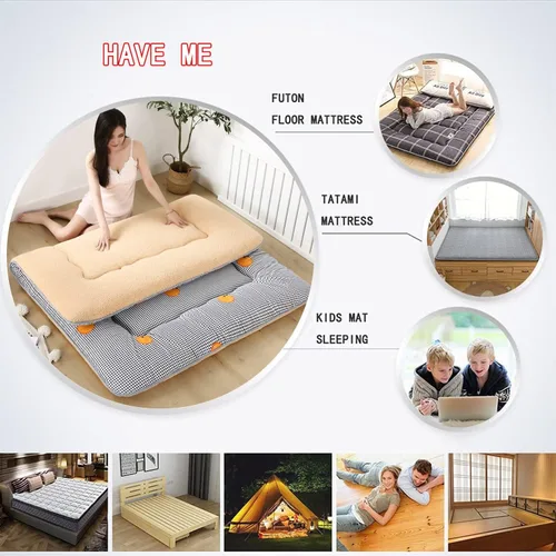 Miniatura 4 de Cubrecolchón de futón plegable japonés, colchón enrollable, colchón individual para dormir, para camping, 3.1 in de grosor, cama portátil de Negro