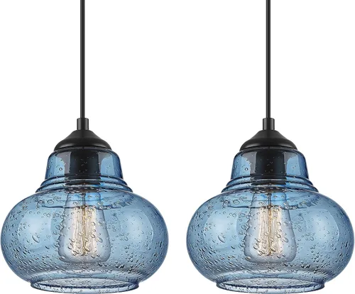 Miniatura 10 de ELYONA Paquete de 2 Luces Colgantes de Vidrio Burbuja, Lámpara Colgante Vintage de 8 Pulgadas de Vidrio Granulado, Luminarias Colgantes Industriales
