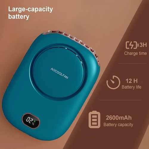 Miniatura 3 de AOCOOLFAN Ventilador de cuello portátil, mini ventilador de mano personal pequeño recargable por USB de 3 velocidades para niñas, niños y mujeres
