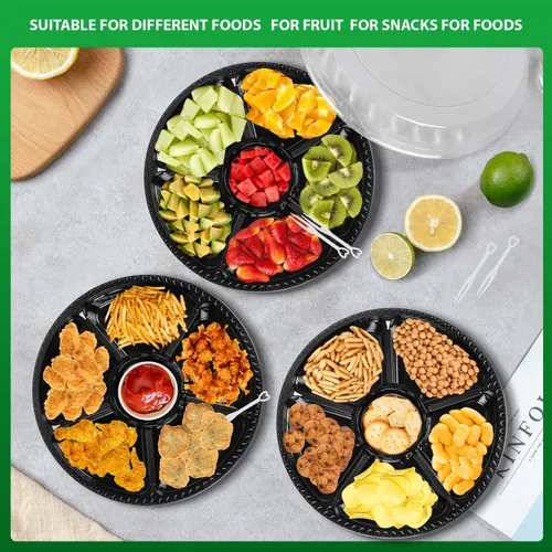 Miniatura 5 de Bandeja de plástico para aperitivos con tapa, resistente, reciclable de 12 pulgadas, bandejas para aperitivos de frutas vegetarianas, recipientes