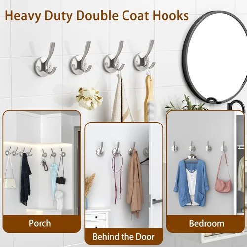 Miniatura 8 de Ganchos de pared plateados para toallas, paquete de 2 ganchos de pared de níquel cepillado, ganchos de pared resistentes para abrigos, batas