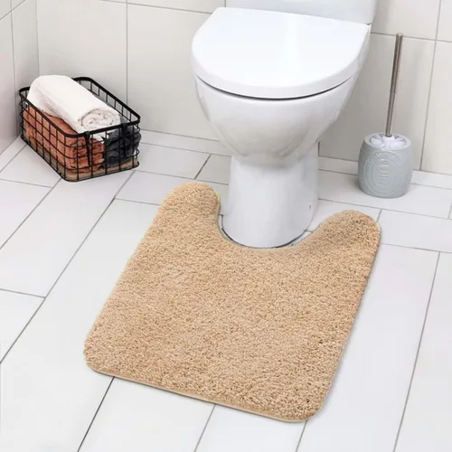 Miniatura 6 de Seavish Alfombra de baño de contorno beige de lujo, alfombras de baño peludas de 19.6 x 19.6 pulgadas, antideslizante, eficiente, absorbente