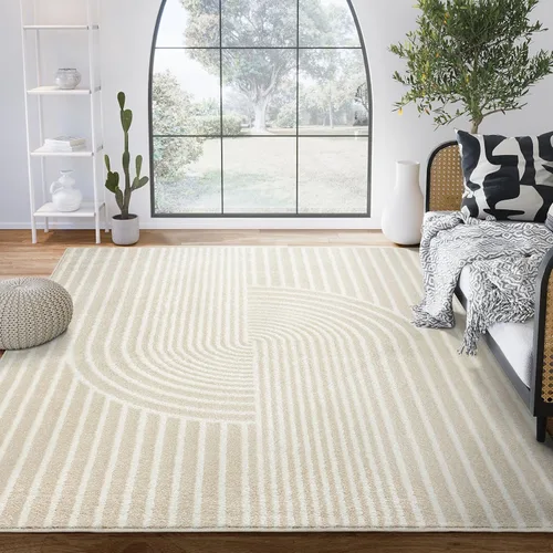 Miniatura 11 de Abani Alfombra para sala de estar, alfombra de área con patrón de arco beige de 4 x 6 pies, suave y duradera, resistente a las manchas y a la Crema