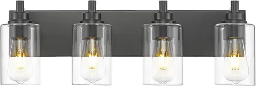 Miniatura 15 de Lámparas de baño, lámpara de tocador moderna de 4 luces con pantalla en forma de copa de vino de vidrio transparente, accesorios de iluminación Negro