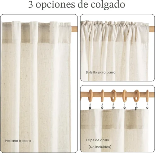 Miniatura 2 de NICETOWN Cortinas y cortinas de lino natural para ventanas de 84 pulgadas de largo, bolsillo para barra y pestaña trasera, lino grueso