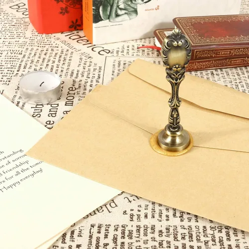 Miniatura 7 de Yoption Kit de sellos de cera con iniciales del alfabeto, sello antiguo de sello de letra M con mango de bronce galvanizado, kit de caja de regalo