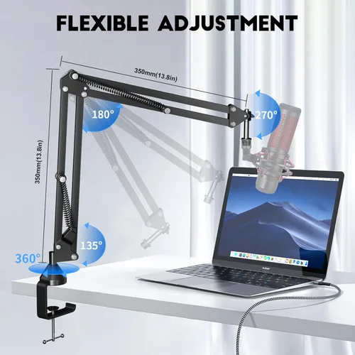 Miniatura 4 de Brazo de Micrófono, Aokeo AK-35 - Soporte de Micrófono de Escritorio; Soporte de Brazo de Tijera con Suspensión para Micrófono para Blue Yeti, Blue