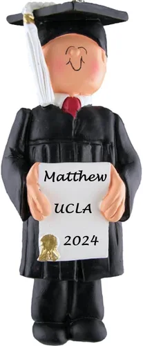 Graduate Class of 2025 - Adorno de Navidad personalizado para hombre (piel clara), escuela secundaria, universidad, doctorado, escuela de medicina
