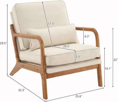 Miniatura 2 de Accent Chairs for Bedroom Upholstered Linen Armchair Lounge Chair with Extra-Thick Padded Backrest and Seat Cushion Sofa Chairs Single Reading