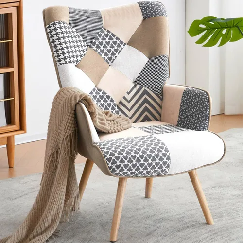 Miniatura 8 de Bafode Silla decorativa moderna Mid-Century - Sillón de piel sintética con cuadrícula para sala de estar, dormitorio y oficina, cómoda silla