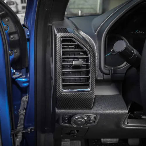 Miniatura 4 de Keptrim Dash - Recorte de ventilación de salida de aire acondicionado para Ford F-150 2015-2020, fibra de carbono ABS, 3 piezas