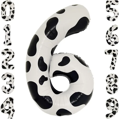 Miniatura 6 de Globo grande con estampado de vaca de 40 pulgadas para decoración de cumpleaños de vaquera, suministros de fiesta, globos con estampado de vaca