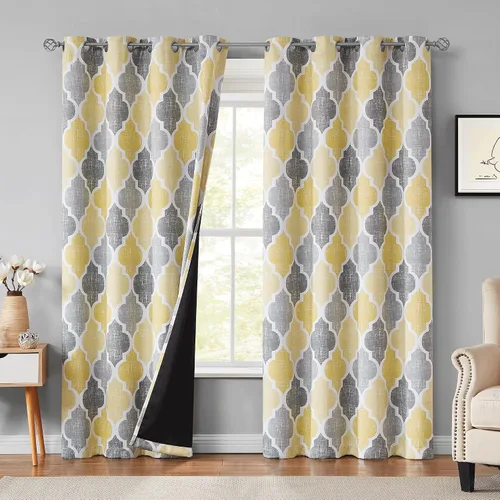 Miniatura 16 de Beauoop Cortinas 100% Opacas de 45 Pulgadas de Largo, 2 Paneles para Dormitorio, Sala de Estar, Gris Aqua Marroquí Geométrico, Oscurecimiento