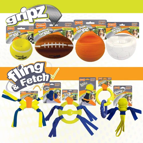 Miniatura 6 de Nylabone Power Play Gripz Pelota de fútbol de fieltro con cuerda de agarre de goma, pelota con pito para perros, mediana (1 unidad)