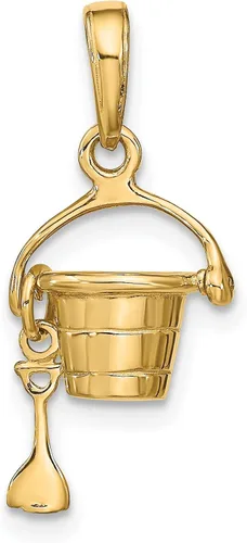 Miniatura 3 de Cubo de playa 3-D de oro amarillo sólido de 14 k con colgante de pala (0.472 in x 0.827 in), Oro, 0