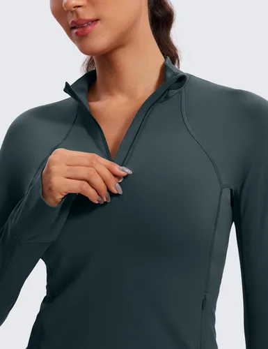 Miniatura 5 de CRZ YOGA Butterluxe - Camisas de entrenamiento de manga larga para mujer, con cremallera de medio cuarto, camiseta atlética con cuello para otoño