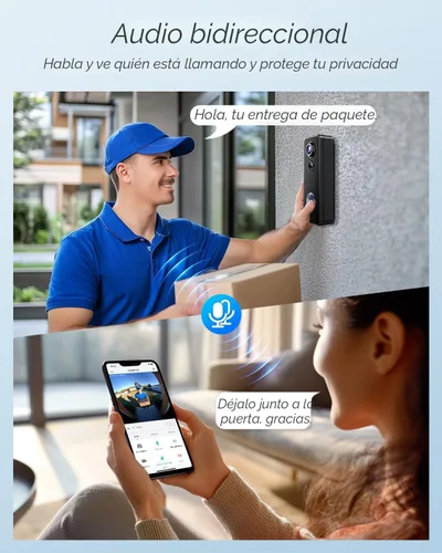Miniatura 5 de XTU - Timbre de batería, video de 180° de arriba a abajo, vista en vivo con conversación bidireccional, sin costo mensual, Wi-Fi de 2.4G con timbre