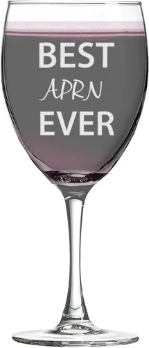Best APRN Ever - Copa de vino de tallo de 10.5 onzas grabadas con láser, transparentes, sin plomo, grabado a mano, regalo personalizado, cristalería