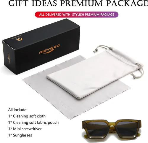 Miniatura 115 de AIEYEZO Gafas de sol cuadradas para mujeres y hombres, gafas de sol cuadradas con montura gruesa, estilo de diseñador simple